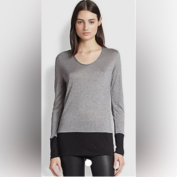 EUC Vince scoop neck metallic pewter finish bodice with black wide hem and cuffs - Picture 1 of 8